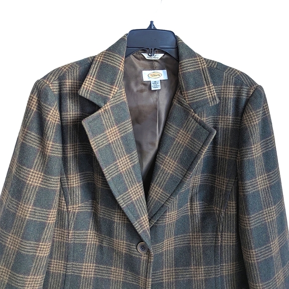 Vintage Talbots Plaid Green Tan Blazer Size 14 - Picture 3 of 10